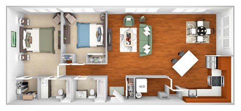 Floor plan for 2 beds, 2 baths, 1226 sqft