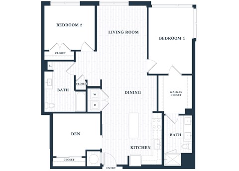 Floor plan for 2 beds, 2 baths, 1396 sqft