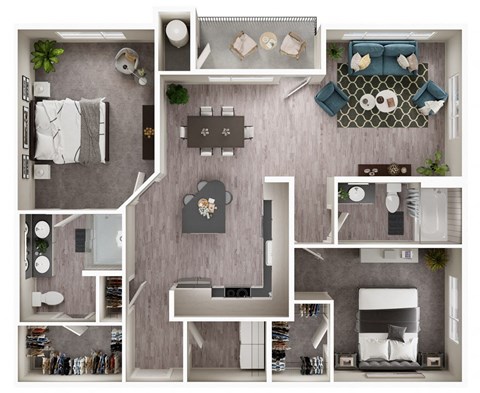 Floor plan for 2 beds, 2 baths, 1241 sqft