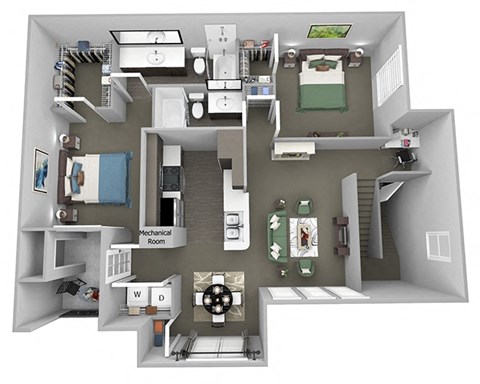 Floor plan for 2 beds, 2 baths, 1237 sqft