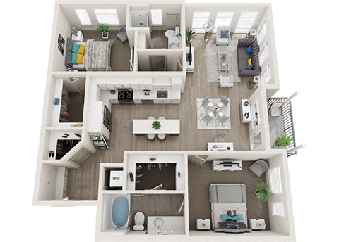 Floor plan for 2 beds, 2 baths, 1194 sqft