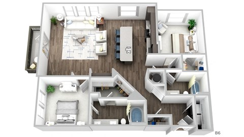 Floor plan for 2 beds, 2 baths, 1304 sqft