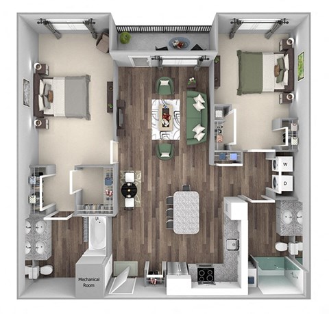 Floor plan for 2 beds, 2 baths, 1200 sqft