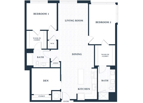 Floor plan for 2 beds, 2 baths, 1402 sqft