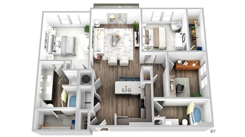 Floor plan for 2 beds, 2 baths, 1268 sqft