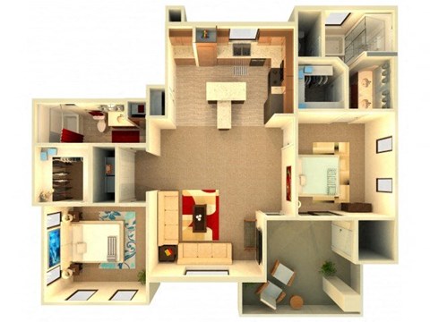 Floor plan for 2 beds, 2 baths, 1229 sqft