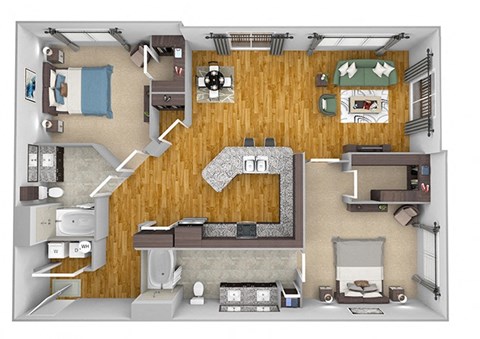 Floor plan for 2 beds, 2 baths, 1306 sqft