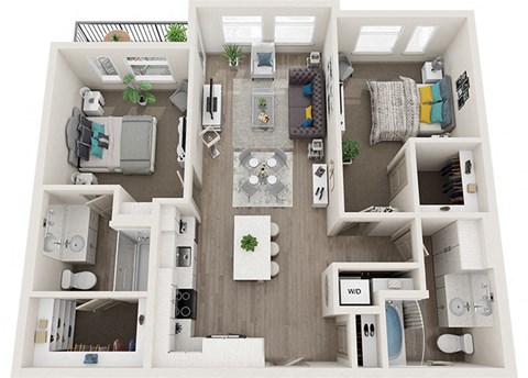 Floor plan for 2 beds, 2 baths, 1178 sqft