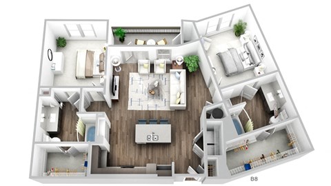 Floor plan for 2 beds, 2 baths, 1339 sqft