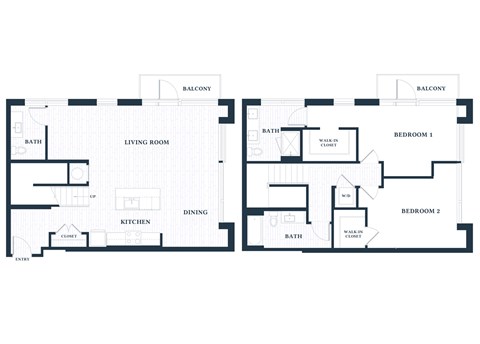 Floor plan for 2 beds, 2 baths, 1699 sqft