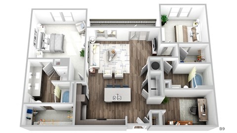 Floor plan for 2 beds, 2 baths, 1353 sqft