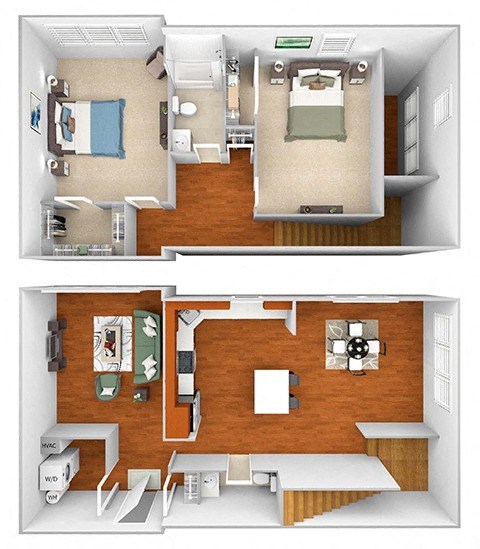Floor plan for 2 beds, 1.5 baths, 1315 sqft