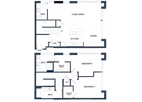 Floor plan for 2 beds, 2 baths, 1707 sqft