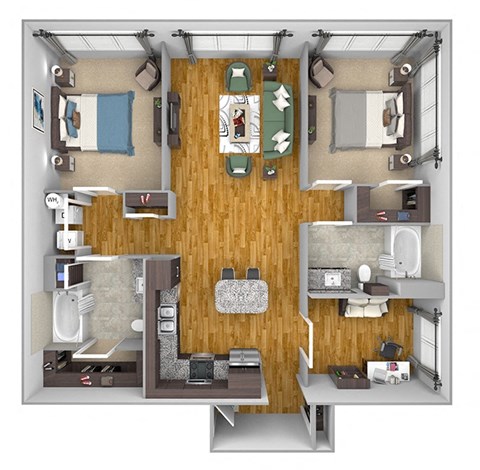 Floor plan for 2 beds, 2 baths, 1320 sqft