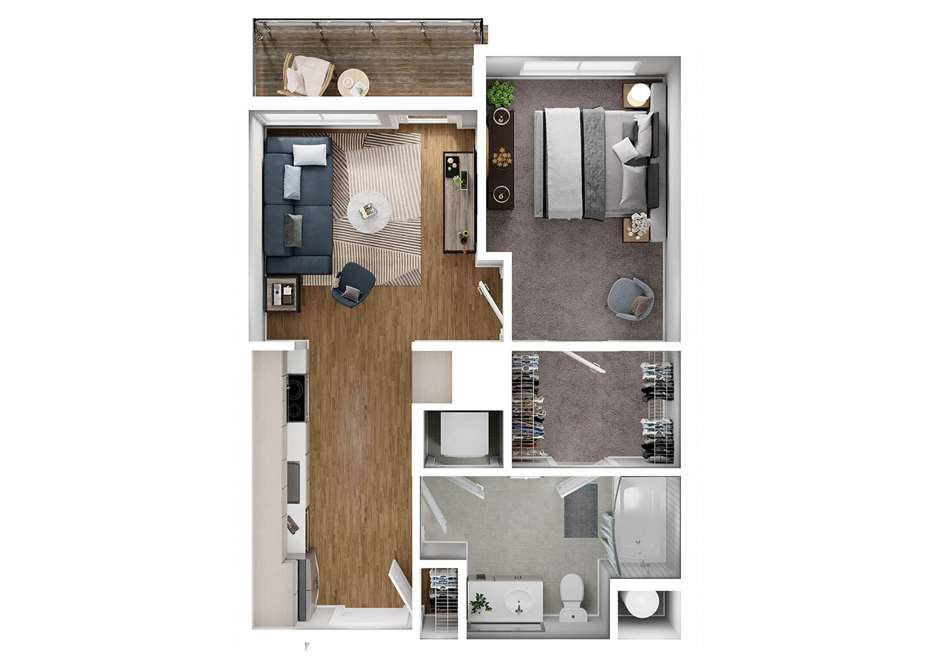 Floor plan for 1 bed, 1 bath, 622 sqft