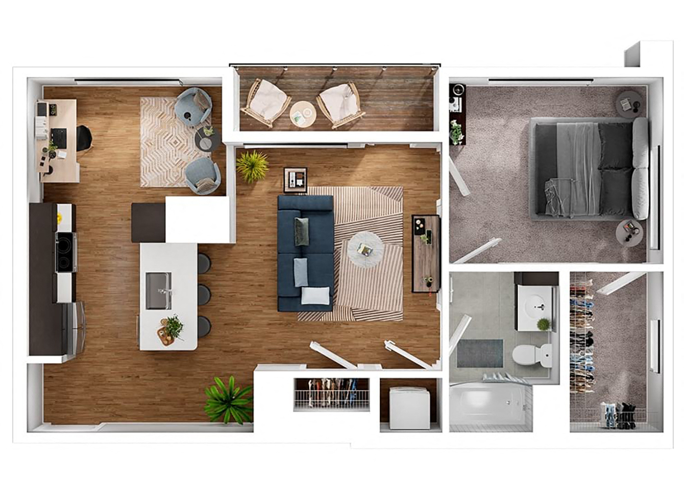 Floor plan for 1 bed, 1 bath, 818 sqft