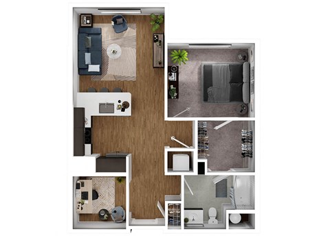 Floor plan for 1 bed, 1 bath, 832 sqft