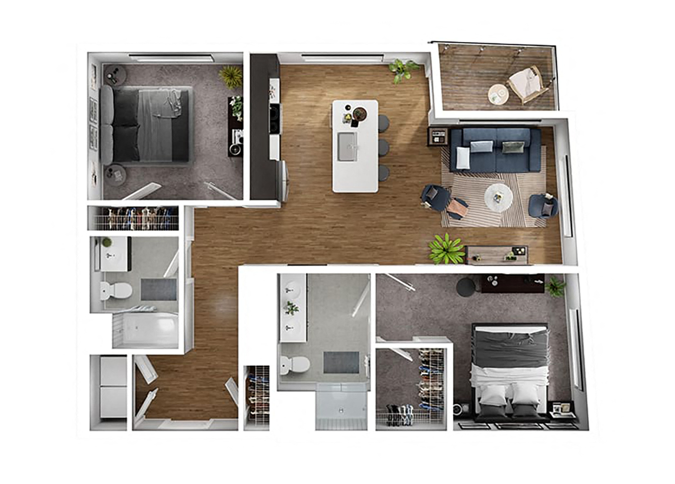 Floor plan for 2 beds, 2 baths, 1072 sqft