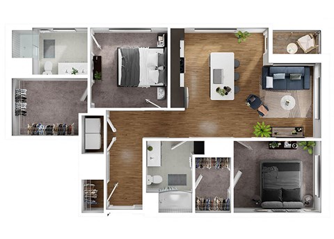 Floor plan for 2 beds, 2 baths, 1181 sqft