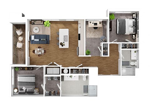 Floor plan for 2 beds, 2 baths, 1255 sqft