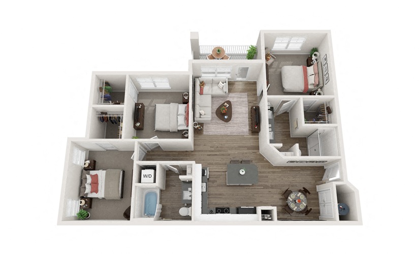 Floor plan for 3 beds, 2 baths, 1325 sqft