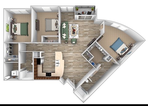 Floor plan for 3 beds, 2 baths, 1367 sqft