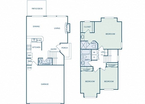 Floor plan for 3 beds, 2 baths, 1296 sqft