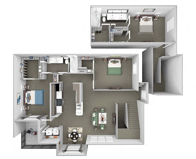 Floor plan for 3 beds, 2 baths, 1595 sqft