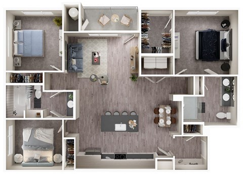 Floor plan for 3 beds, 2 baths, 1373 sqft