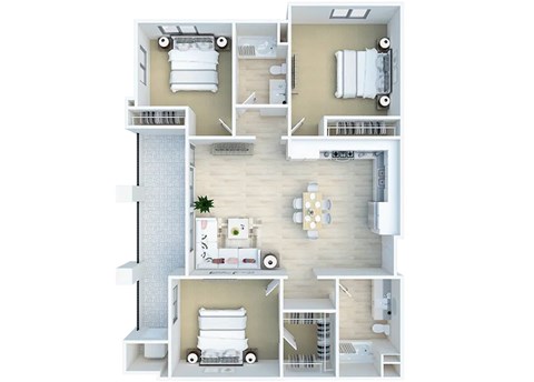 Floor plan for 3 beds, 2 baths, 1297 sqft