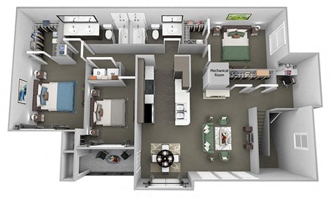 Floor plan for 3 beds, 2 baths, 1480 sqft