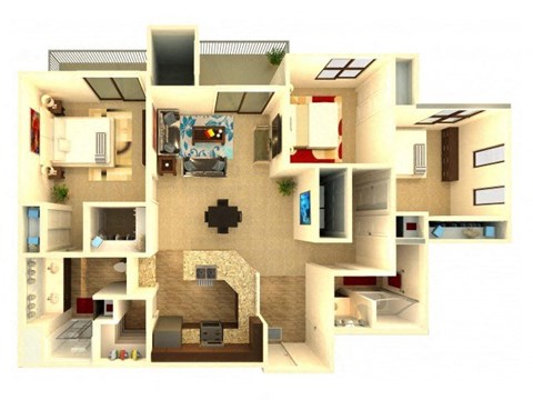 Floor plan for 3 beds, 2 baths, 1294 sqft