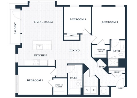Floor plan for 3 beds, 2 baths, 1417 sqft