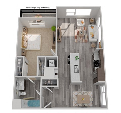 Floor plan for 1 bed, 1 bath, 895 sqft