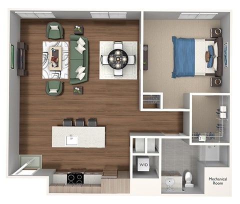 Floor plan for 1 bed, 1 bath, 775 sqft