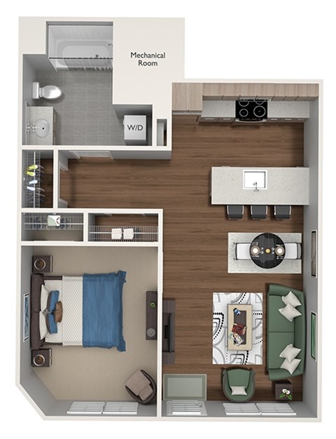 Floor plan for 1 bed, 1 bath, 512 sqft