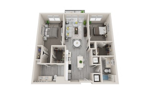 Floor plan for 2 beds, 2 baths, 1091 sqft