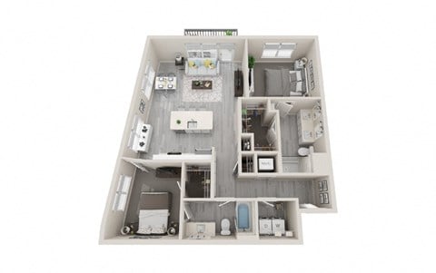 Floor plan for 2 beds, 2 baths, 1131 sqft