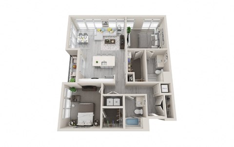 Floor plan for 2 beds, 2 baths, 1152 sqft