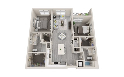 Floor plan for 2 beds, 2 baths, 1159 sqft