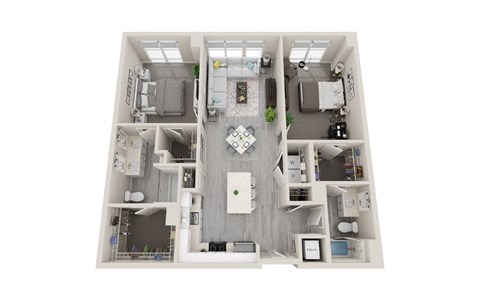 Floor plan for 2 beds, 2 baths, 1221 sqft