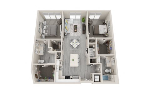 Floor plan for 2 beds, 2 baths, 1217 sqft