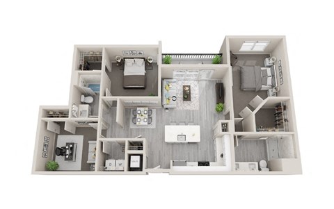 Floor plan for 2 beds, 2 baths, 1330 sqft