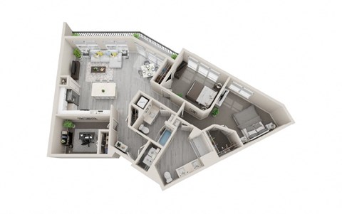 Floor plan for 2 beds, 2 baths, 1370 sqft