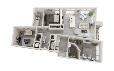 Floor plan for 2 beds, 2 baths, 1377 sqft