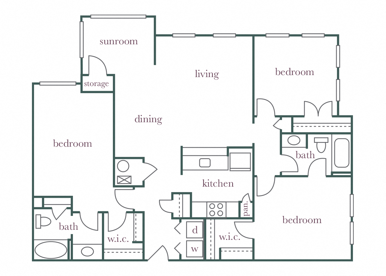 Floor plan for 3 beds, 2 baths, 1496 sqft