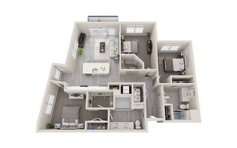 Floor plan for 3 beds, 2 baths, 1350 sqft