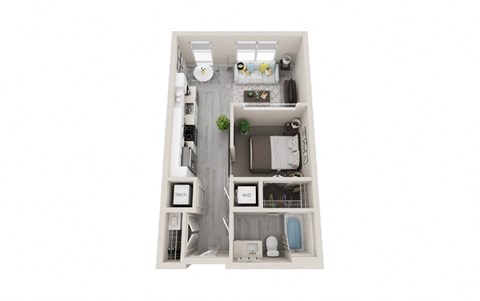 Floor plan for 1 bed, 1 bath, 537 sqft