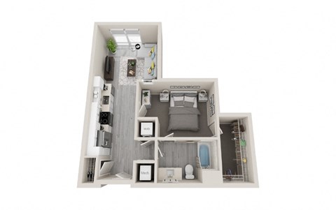 Floor plan for 1 bed, 1 bath, 625 sqft