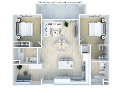 Floor plan for 2 beds, 2 baths, 1163 sqft